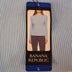Banana Republic Ribbed Top Womens L Blue NWT Boat Neck Long Sleeve 889-239-B8